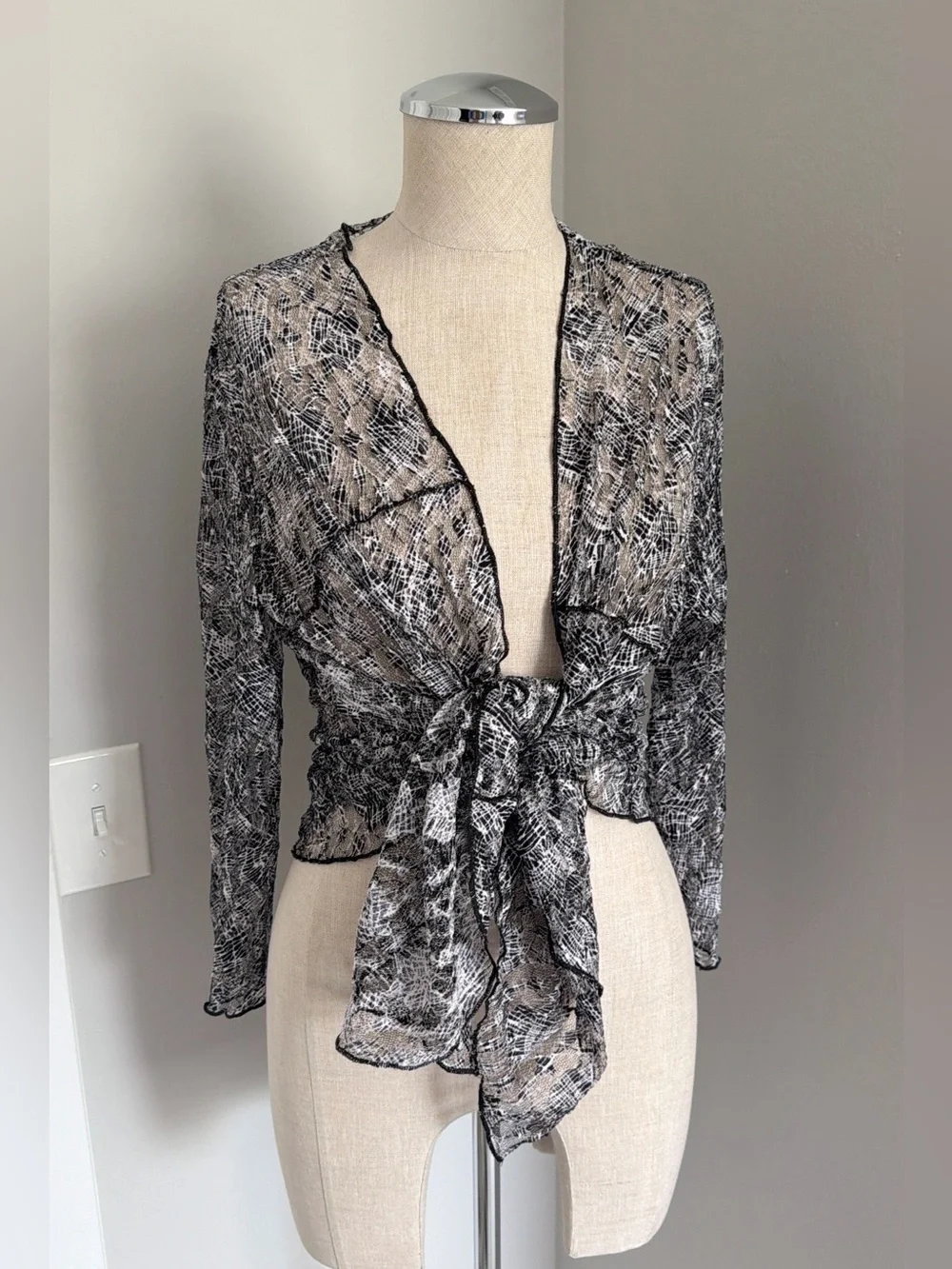 Bali Women's Sheer Chiffon Shawl/Wrap Print Ruffle Accent Black